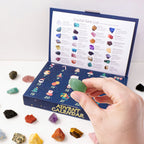 Blue crystal gem advent calendar with 24 numbered compartments and gemstone guide