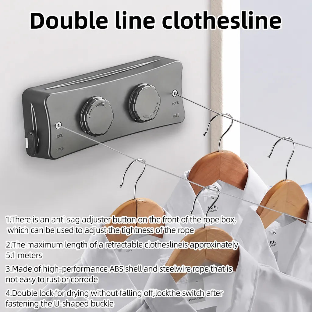 Lineway - Double Retractable Indoor Washing Line Wall-Mounted