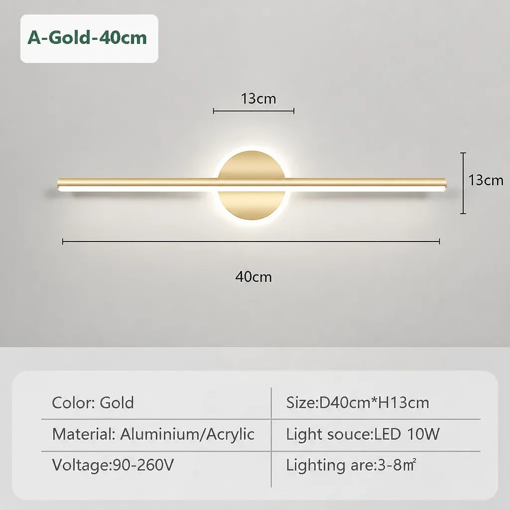 Linovo - Bar and Circle Wall Light LED Modern - Gold 40cm