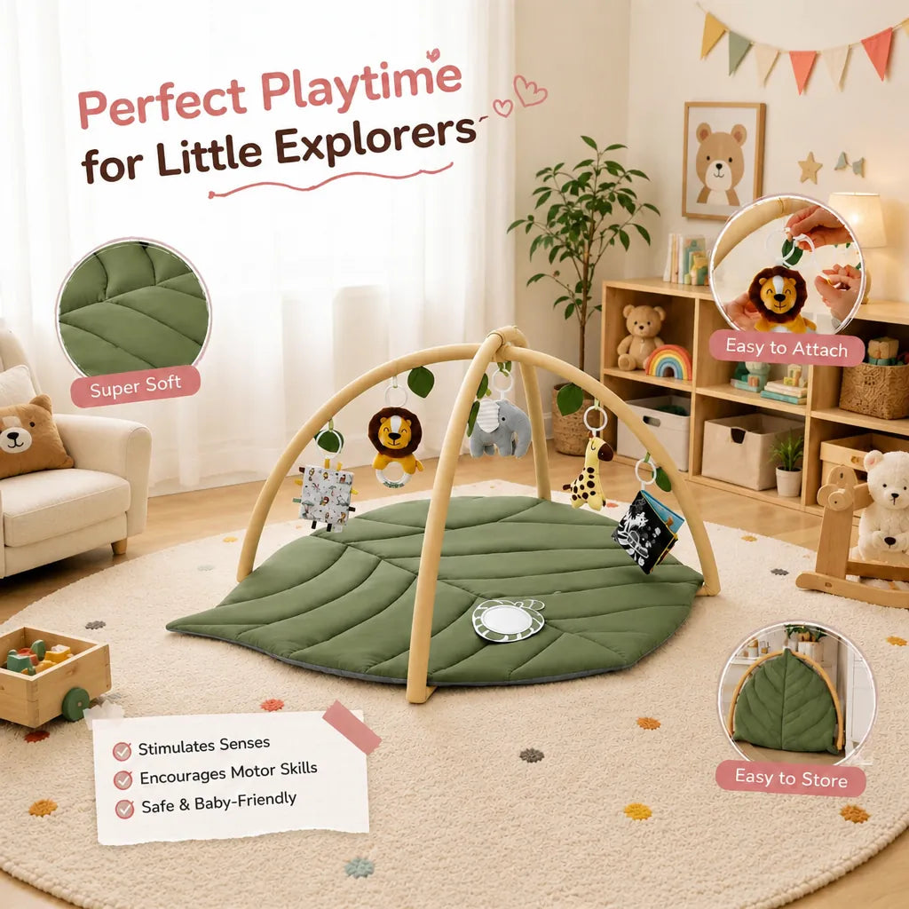 Safaryl - Leaf Shape Baby Activity Play Gym Mat - Beige