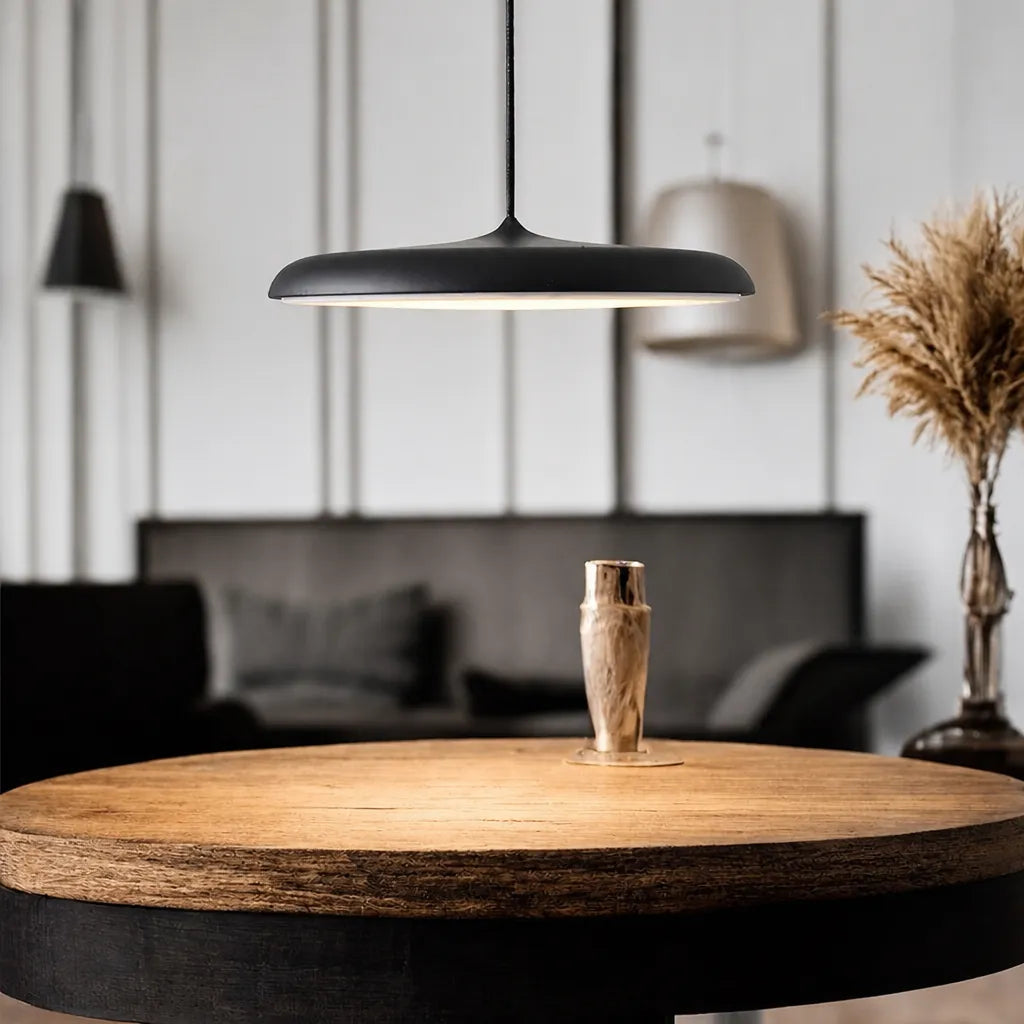 Diskara - Flat Round LED Pendant Ceiling Light - Black
