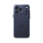Clear translucent iPhone case with white circular ring and camera cutout