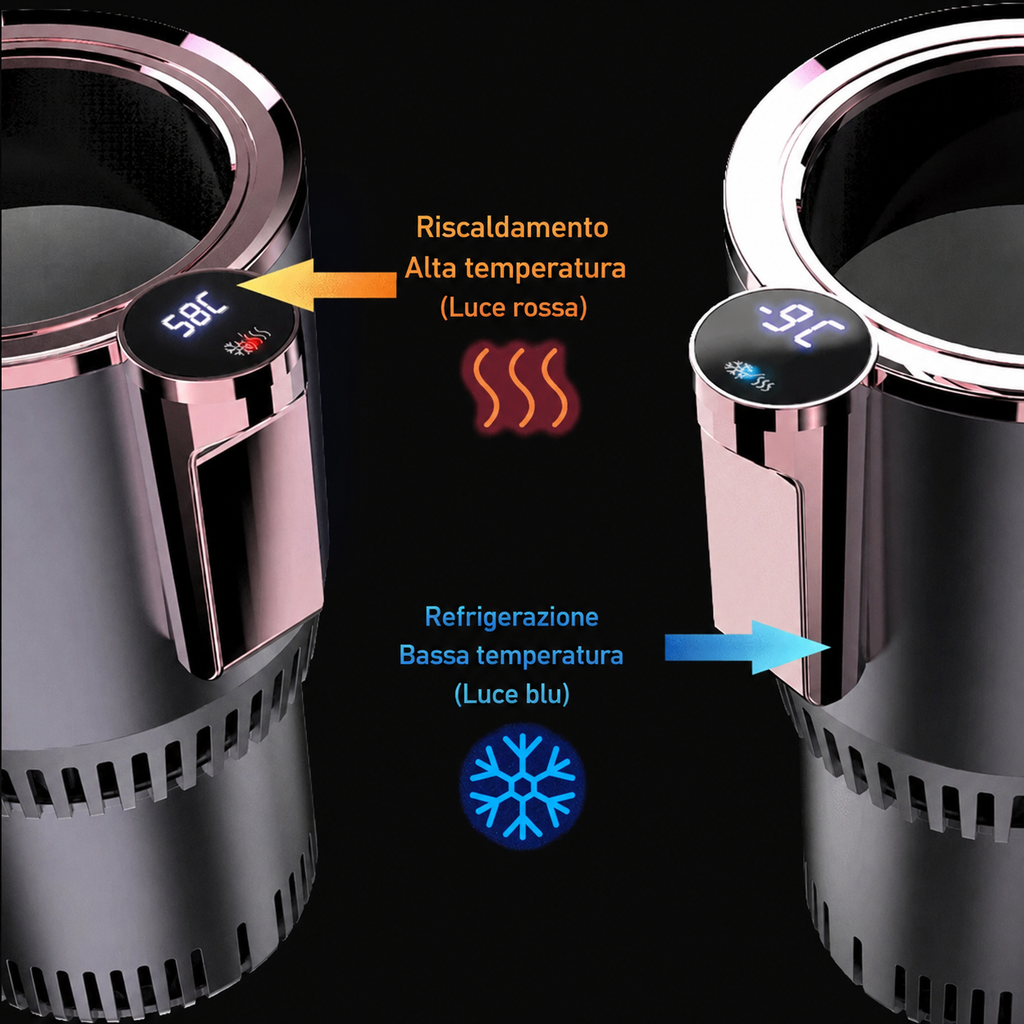Portable heated and cooled drink holder positioned in a vehicle cup holder