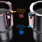 Portable heated and cooled drink holder positioned in a vehicle cup holder