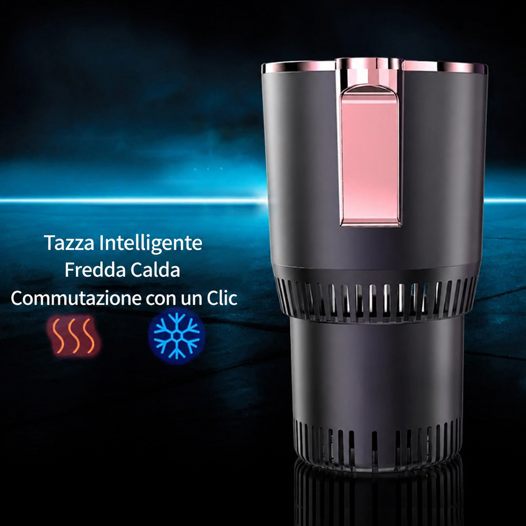 Portable heated and cooled drink holder positioned in a vehicle cup holder