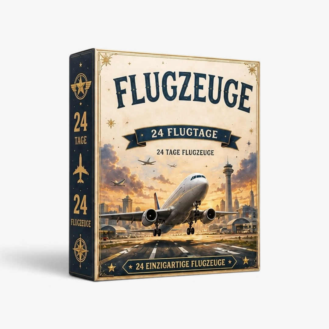 Aircraft-themed 24-day advent calendar box with illustrated aviation artwork