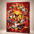 Red football advent calendar with 24 numbered doors and football player artwork