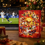 Red football advent calendar with 24 numbered doors and football player artwork