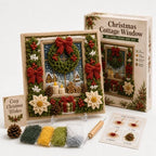 Pre-punched 3D Christmas yarn poke art kit with yarn bundles and wooden needle