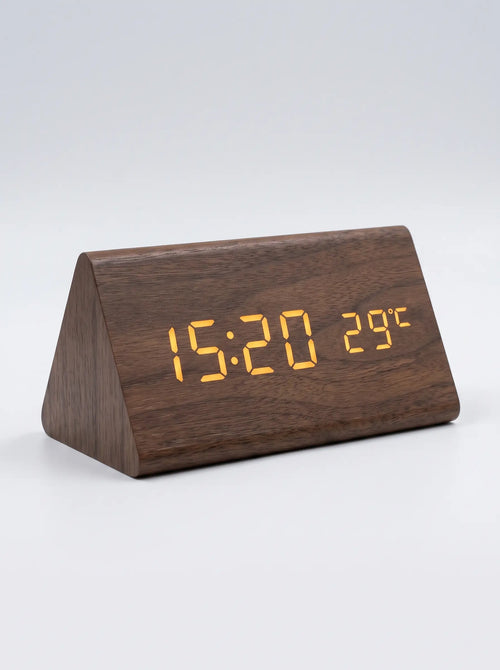 Digital Clock LED Wooden Triangular Alarm Temperature Display