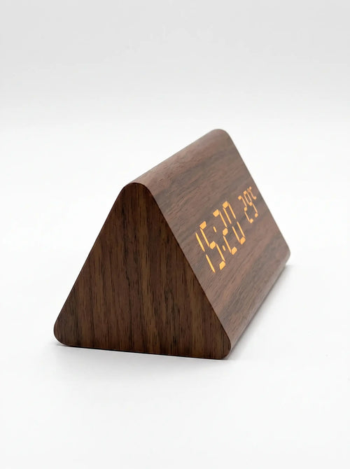 Digital Clock LED Wooden Triangular Alarm Temperature Display