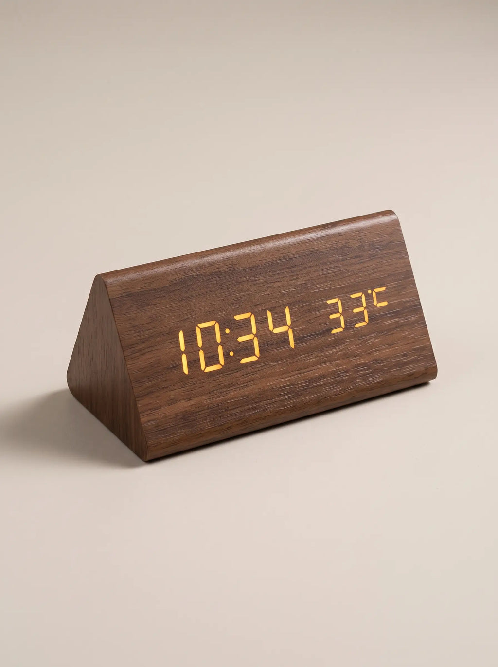 Digital Clock LED Wooden Triangular Alarm Temperature Display