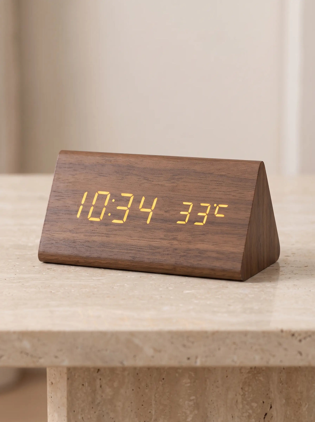Digital Clock LED Wooden Triangular Alarm Temperature Display
