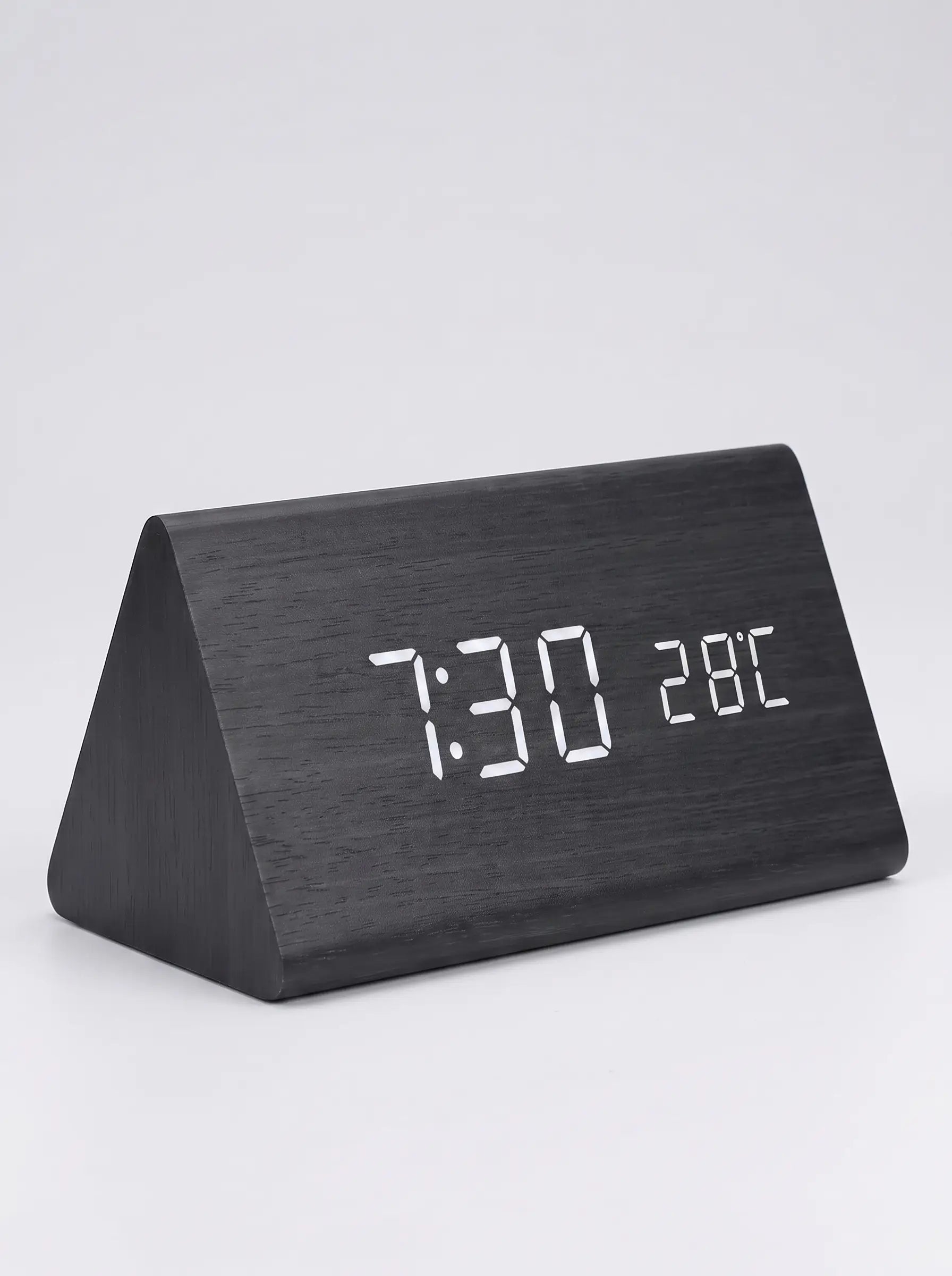 Digital Clock LED Wooden Triangular Alarm Temperature Display - Black Triangle