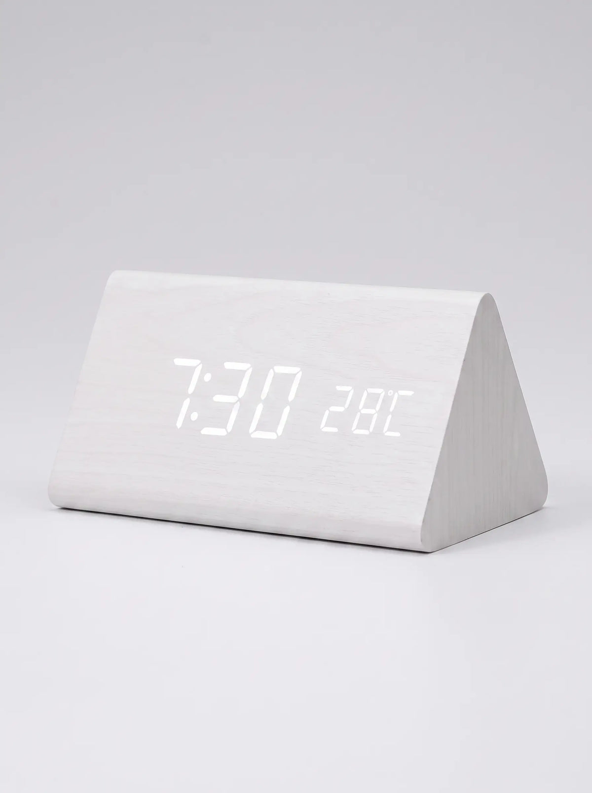 Digital Clock LED Wooden Triangular Alarm Temperature Display - White Triangle