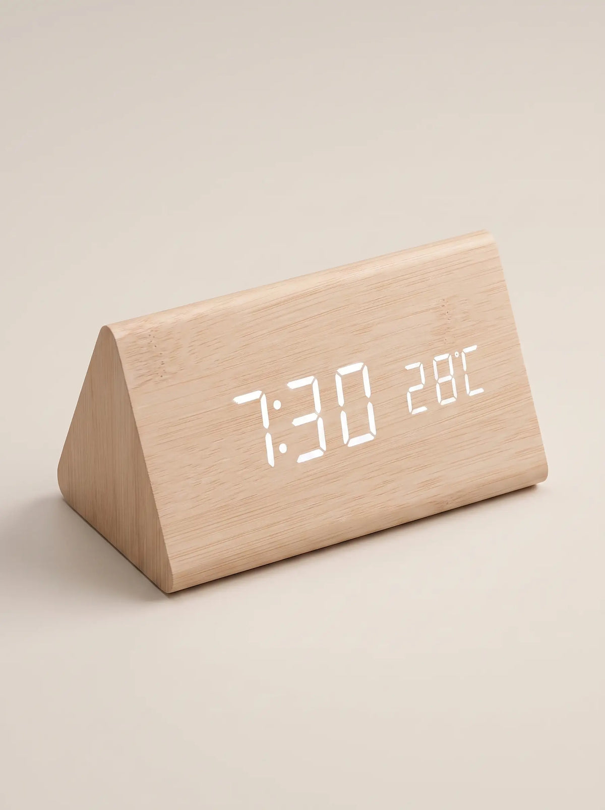 Digital Clock LED Wooden Triangular Alarm Temperature Display - Wooden-triangular