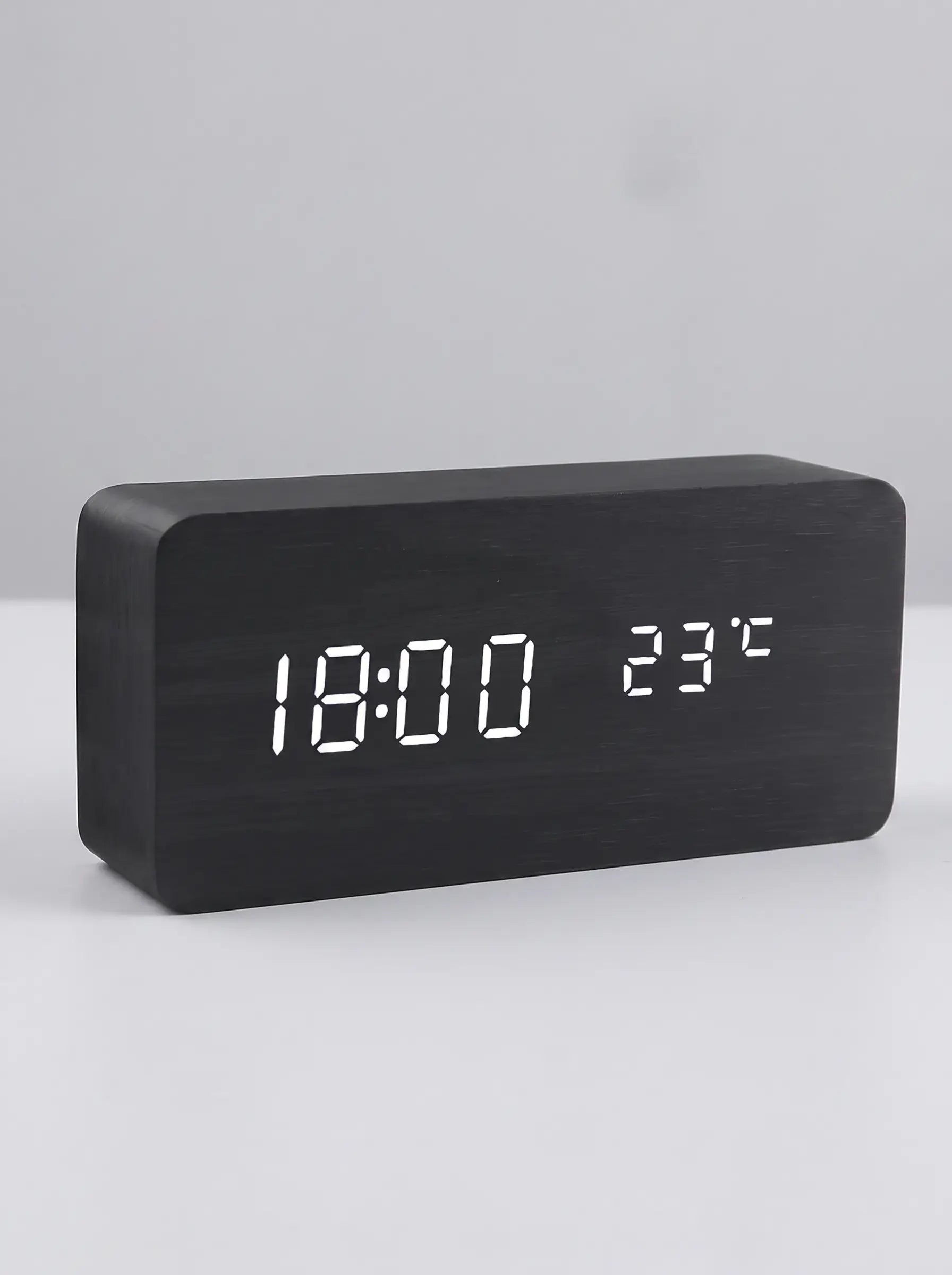 Digital Clock LED Wooden Triangular Alarm Temperature Display - Black-block Shaped