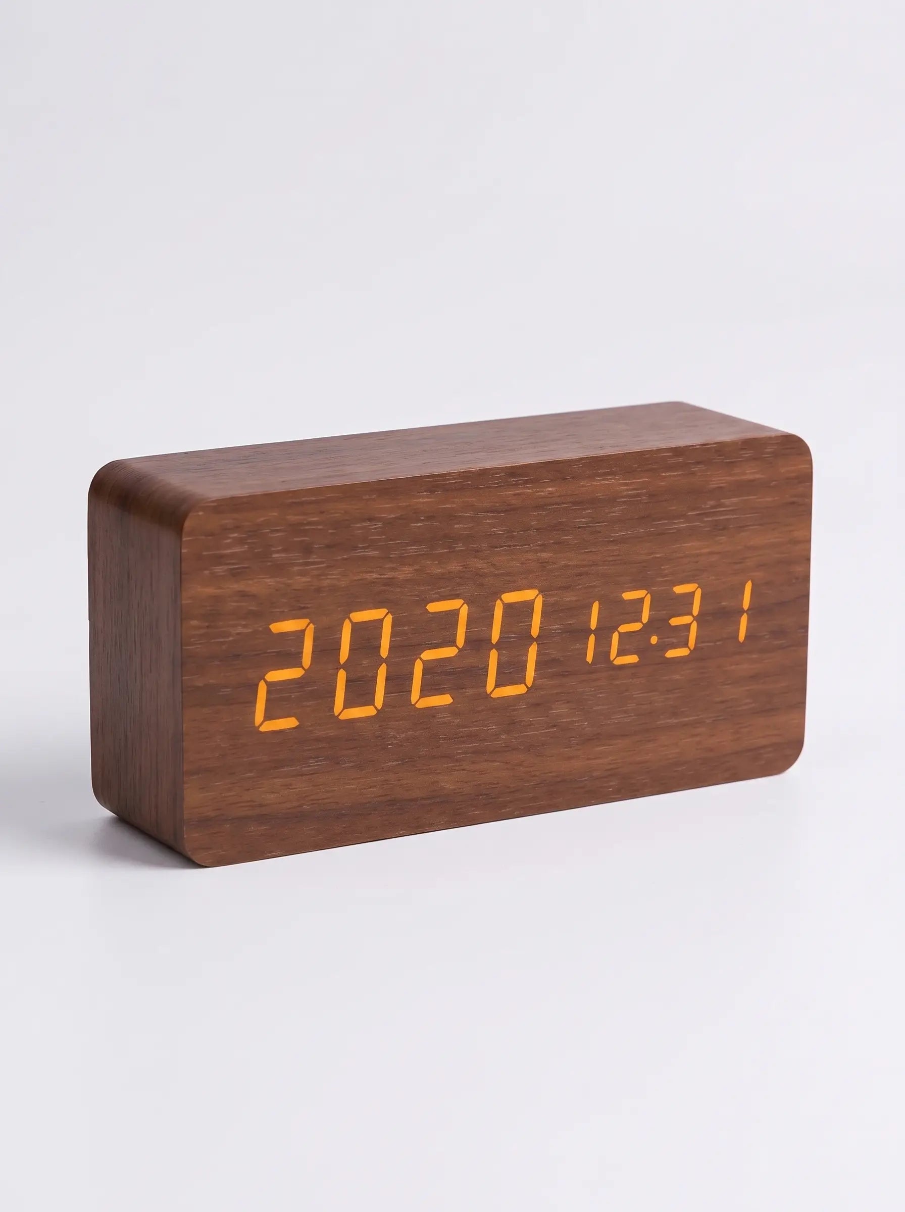 Digital Clock LED Wooden Triangular Alarm Temperature Display - Brown Bar-shaped