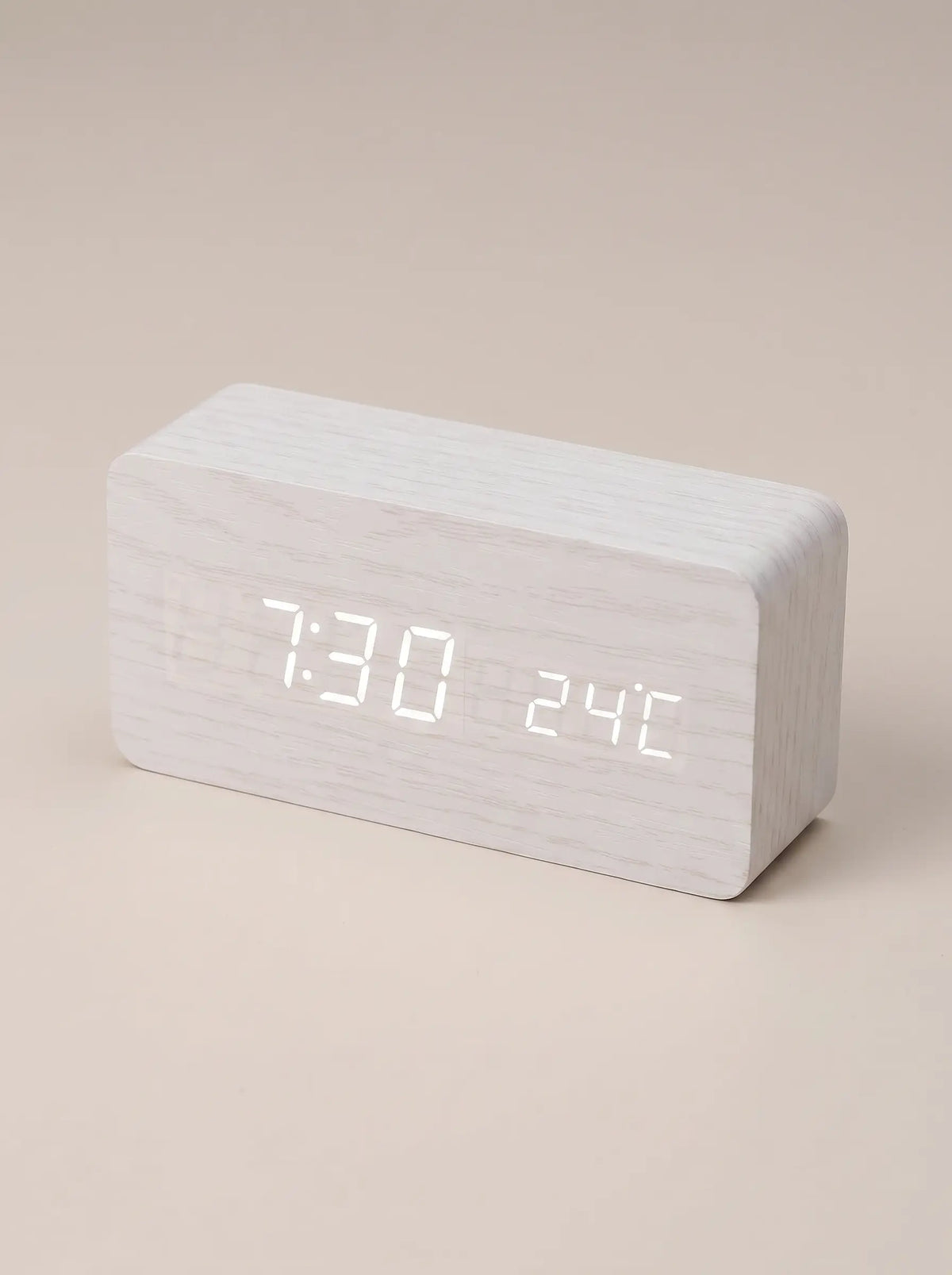 Digital Clock LED Wooden Triangular Alarm Temperature Display - White Bar-shaped