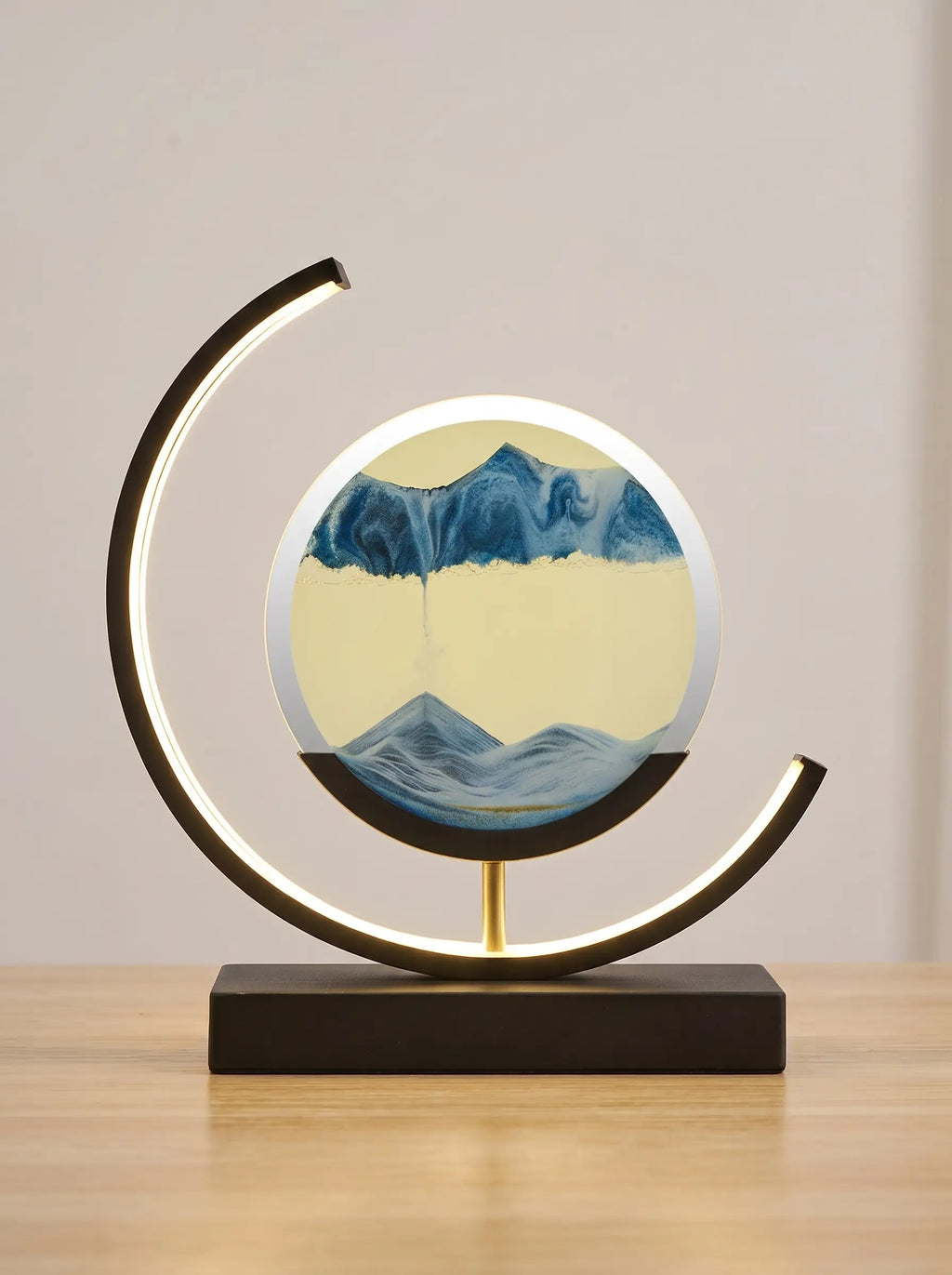 Sandglow – Moving Sand Art Table Lamp Crescent Frame - Blue