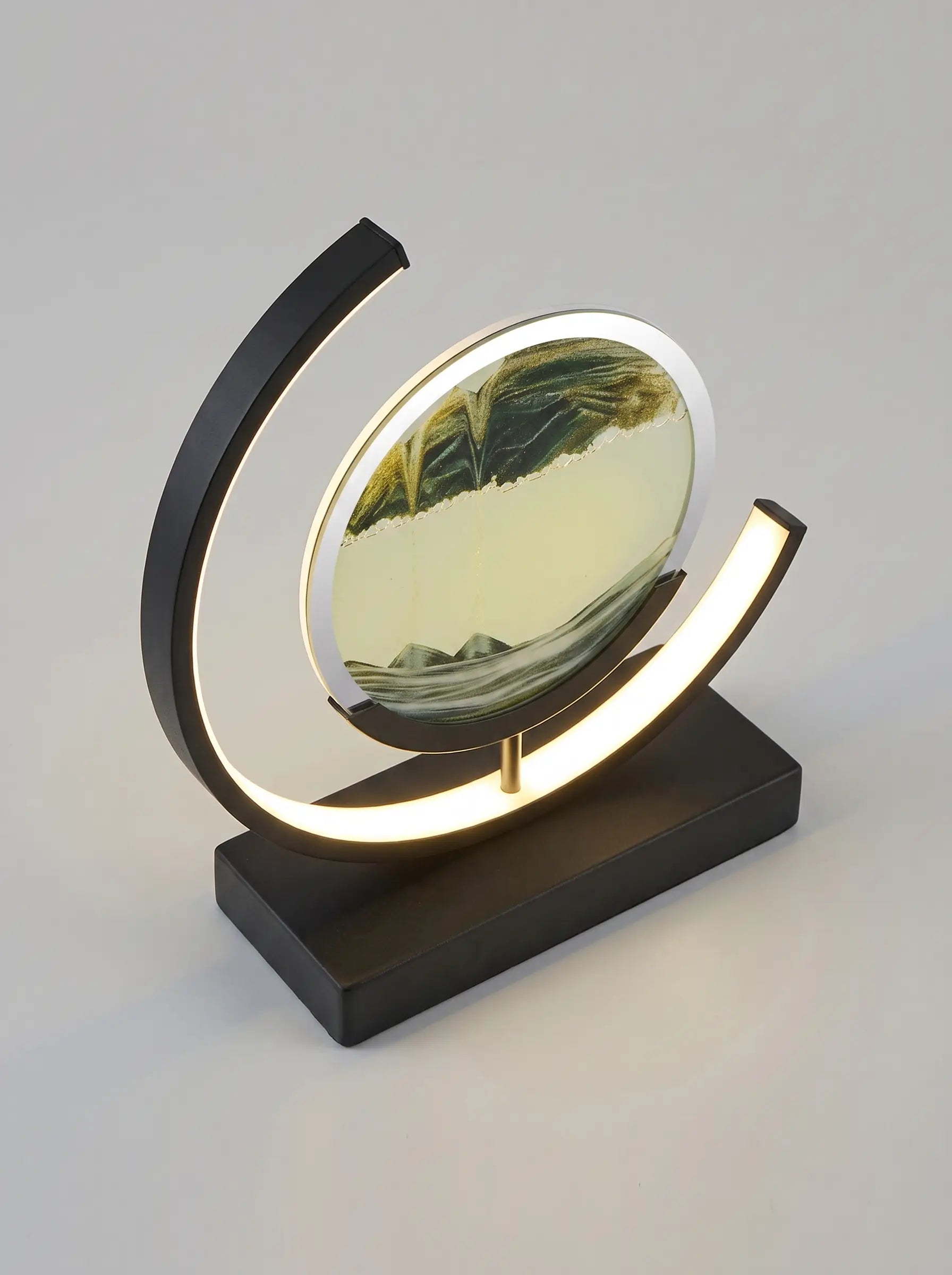 Sandglow – Moving Sand Art Table Lamp Crescent Frame - Black