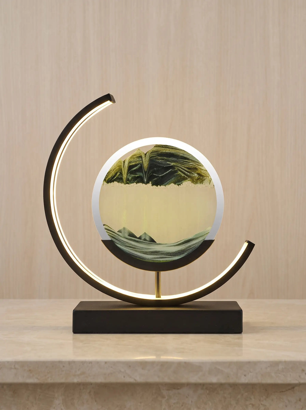 Sandglow – Moving Sand Art Table Lamp Crescent Frame - Black