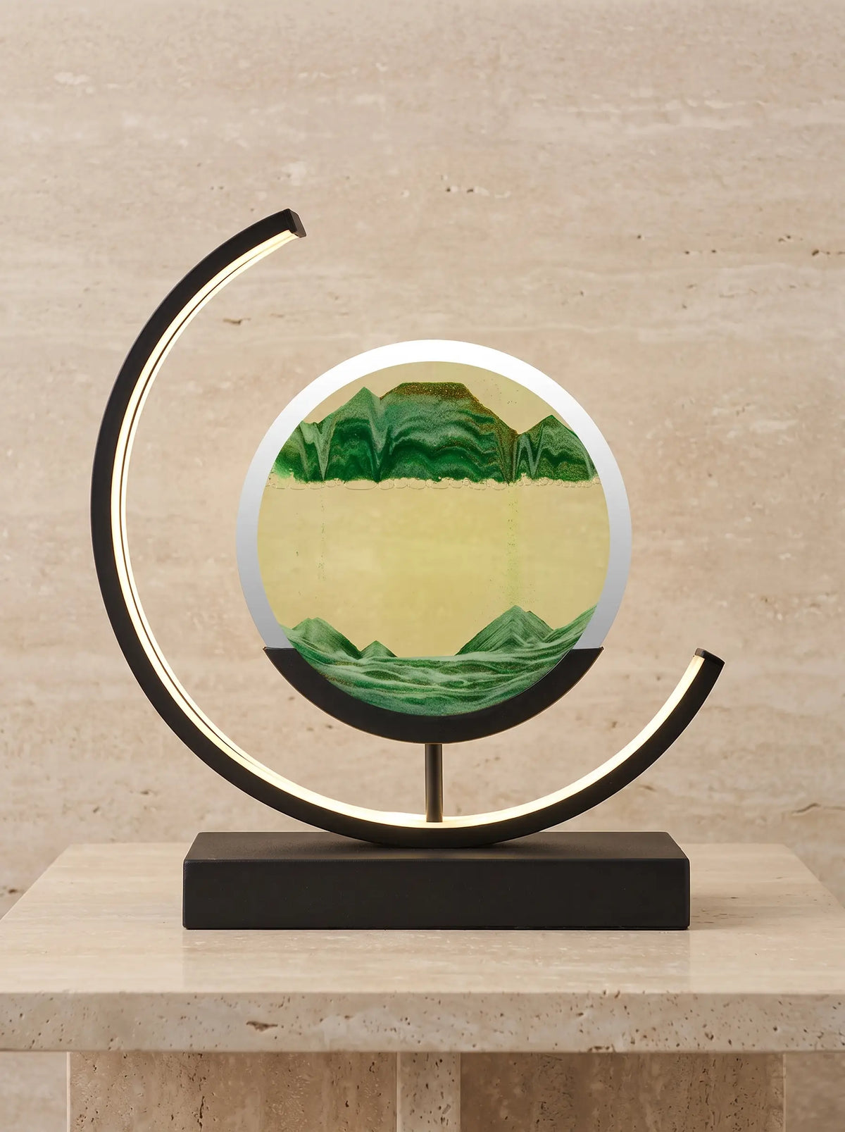 Sandglow – Moving Sand Art Table Lamp Crescent Frame - Green