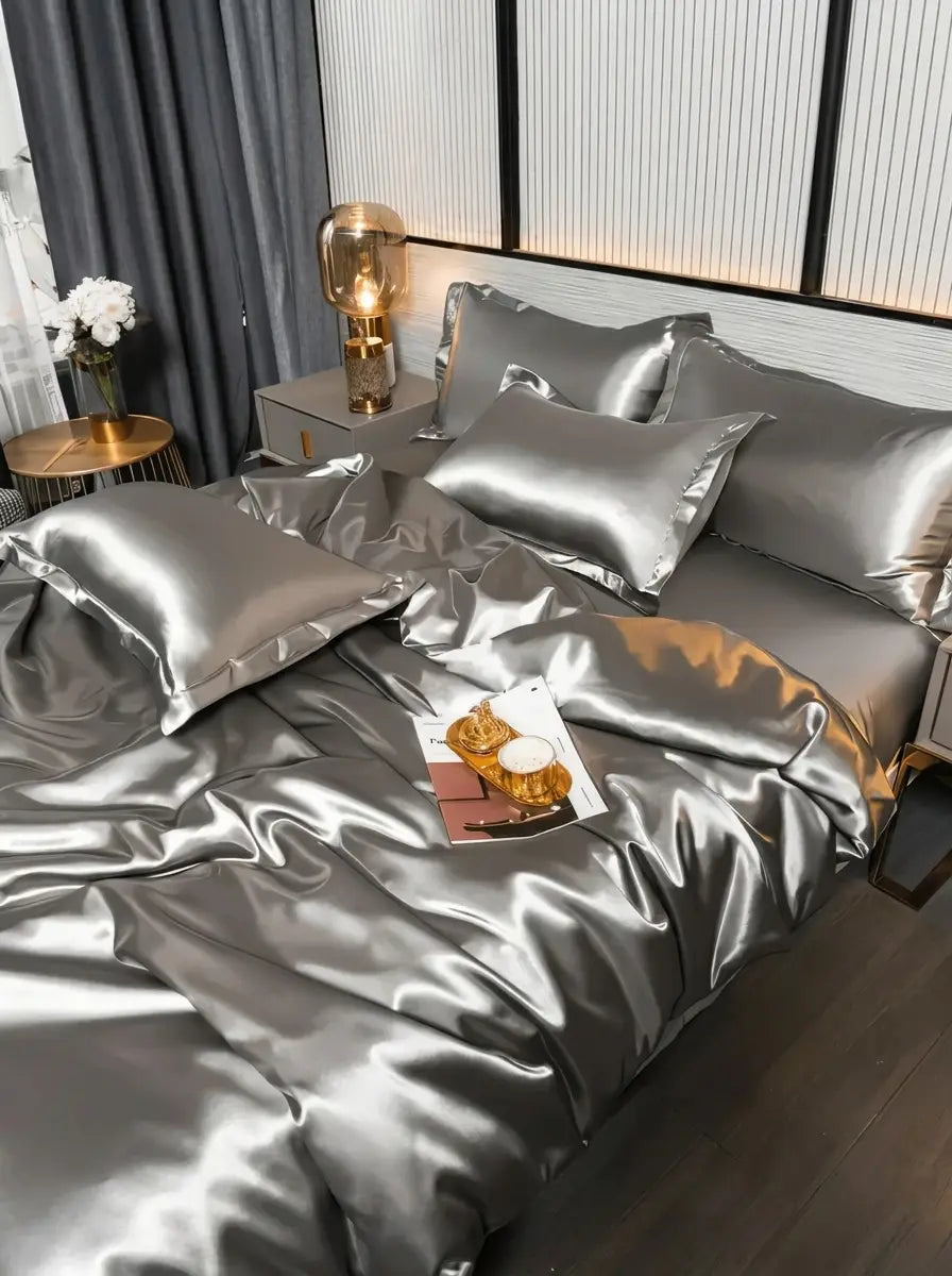 Silkara - Satin-Finish Duvet Cover Bedding Set Bedroom Styling - Grey