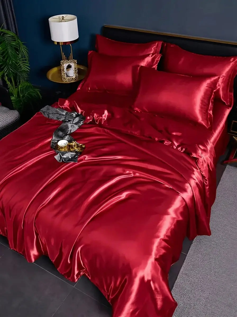 Silkara - Satin-Finish Duvet Cover Bedding Set Bedroom Styling - Red