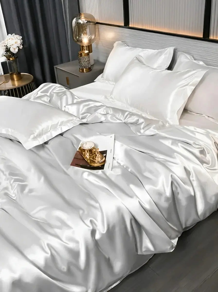 Silkara - Satin-Finish Duvet Cover Bedding Set Bedroom Styling - White