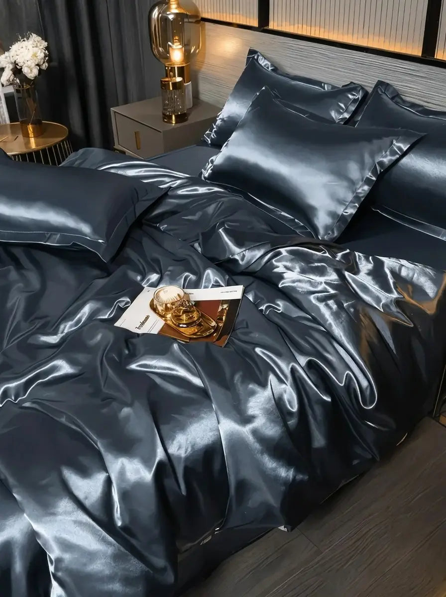 Silkara - Satin-Finish Duvet Cover Bedding Set Bedroom Styling - Blue