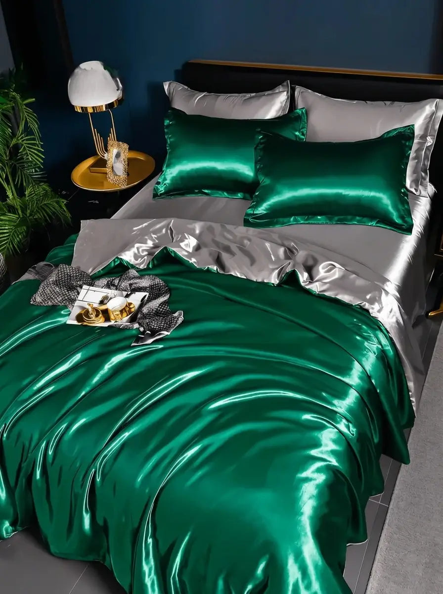 Silkara - Satin-Finish Duvet Cover Bedding Set Bedroom Styling - Silver Green