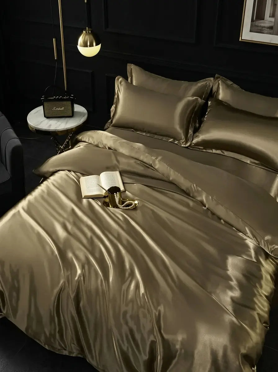 Silkara - Satin-Finish Duvet Cover Bedding Set Bedroom Styling - Olive Green