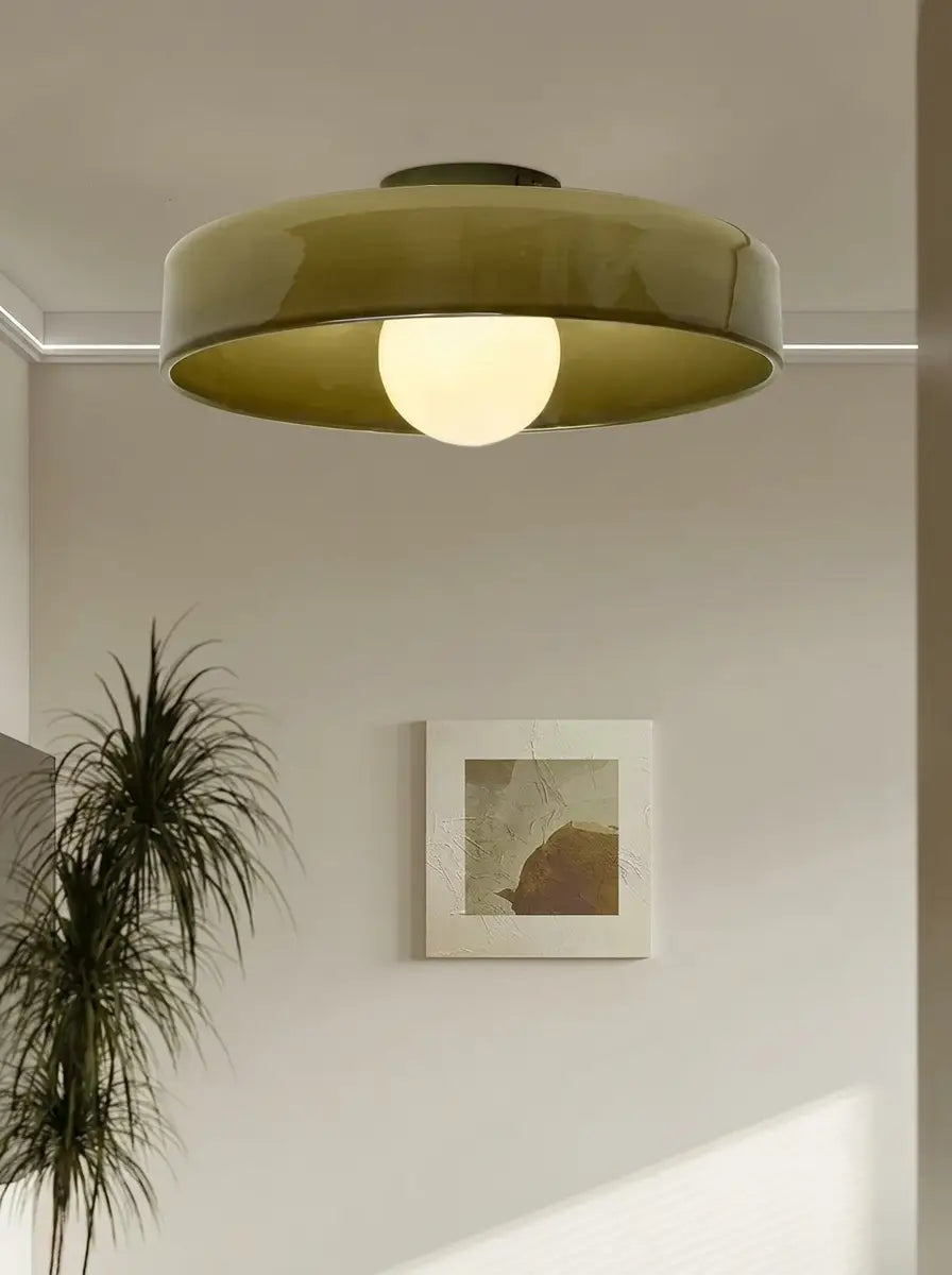 Orbela - Flush Mount Ceiling Light Round Disc Shade with Globe Bulb Lounge & Living Room - Green