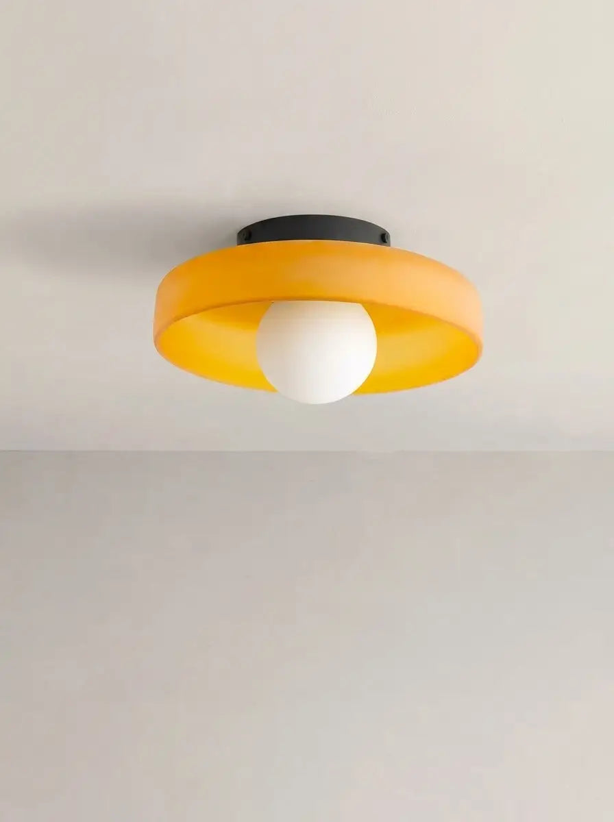 Orbela - Flush Mount Ceiling Light Round Disc Shade with Globe Bulb Lounge & Living Room - Yellow