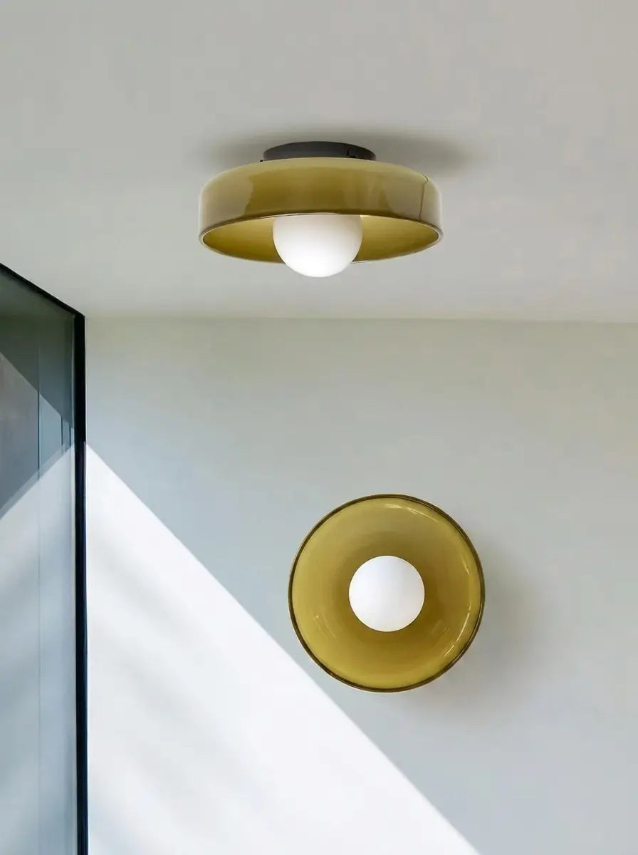 Orbela - Flush Mount Ceiling Light Round Disc Shade with Globe Bulb Lounge & Living Room - Yellow