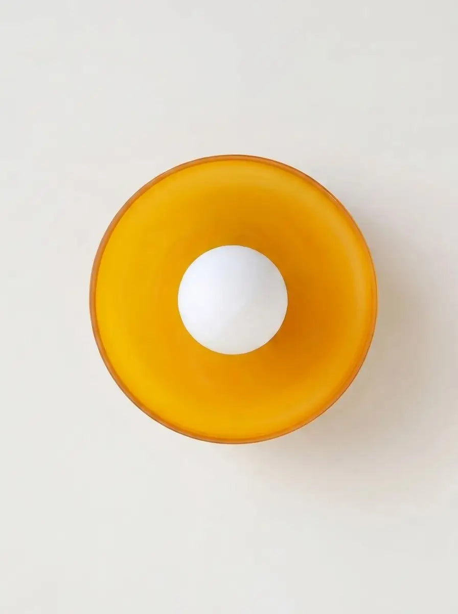 Orbela - Flush Mount Ceiling Light Round Disc Shade with Globe Bulb Lounge & Living Room - Yellow