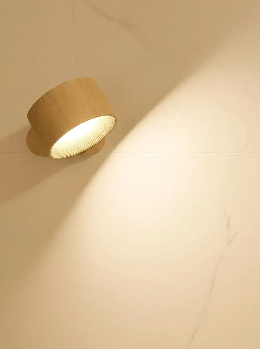 Volnix - Wireless Rotatable Round Wall Light Bedside - Wood