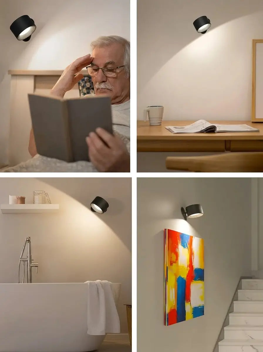 Volnix - Wireless Rotatable Round Wall Light Bedside - Wood