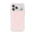 Clear matte iPhone case with pale pink back and circular ring detail