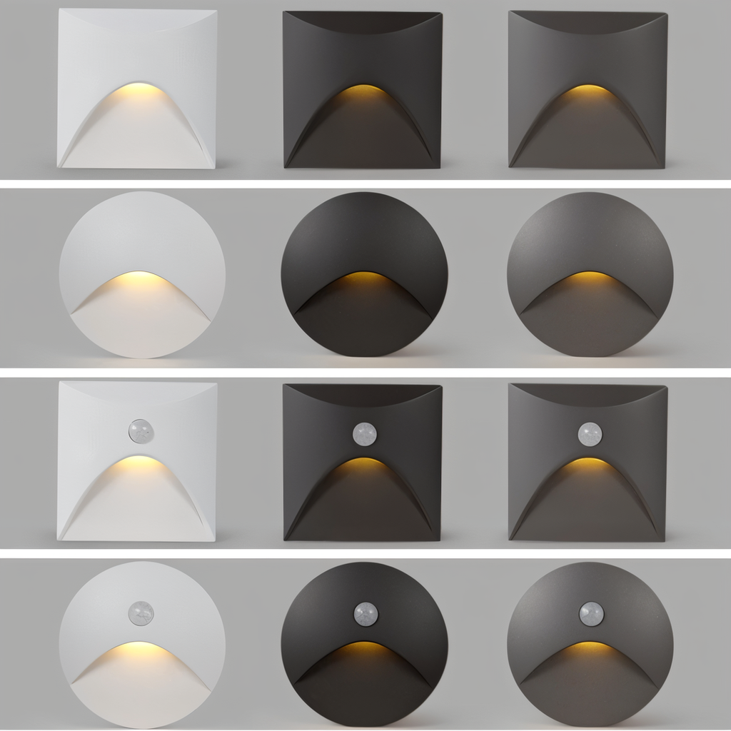 LED wall light with curved front detail and motion sensor