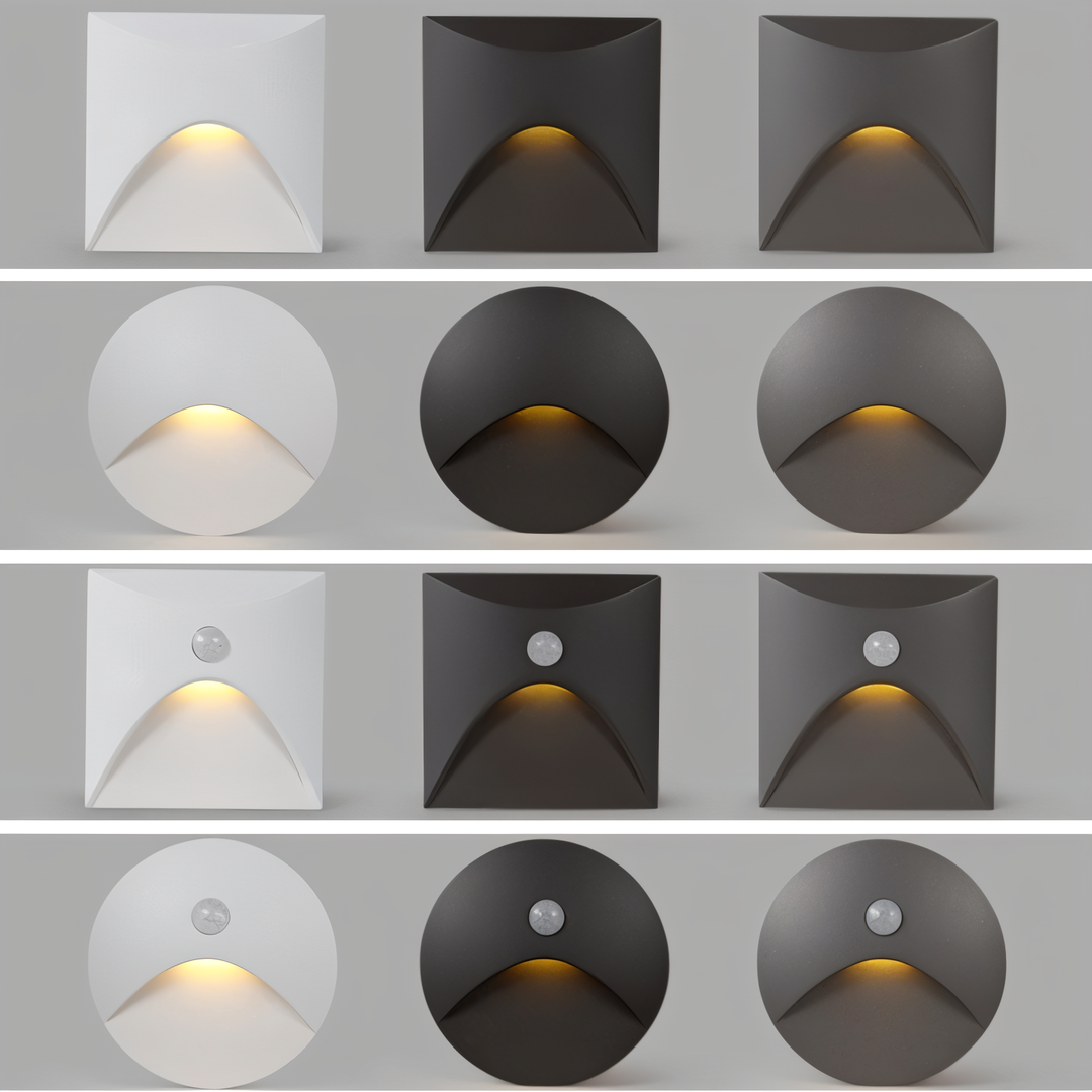 LED wall light with curved front detail and motion sensor