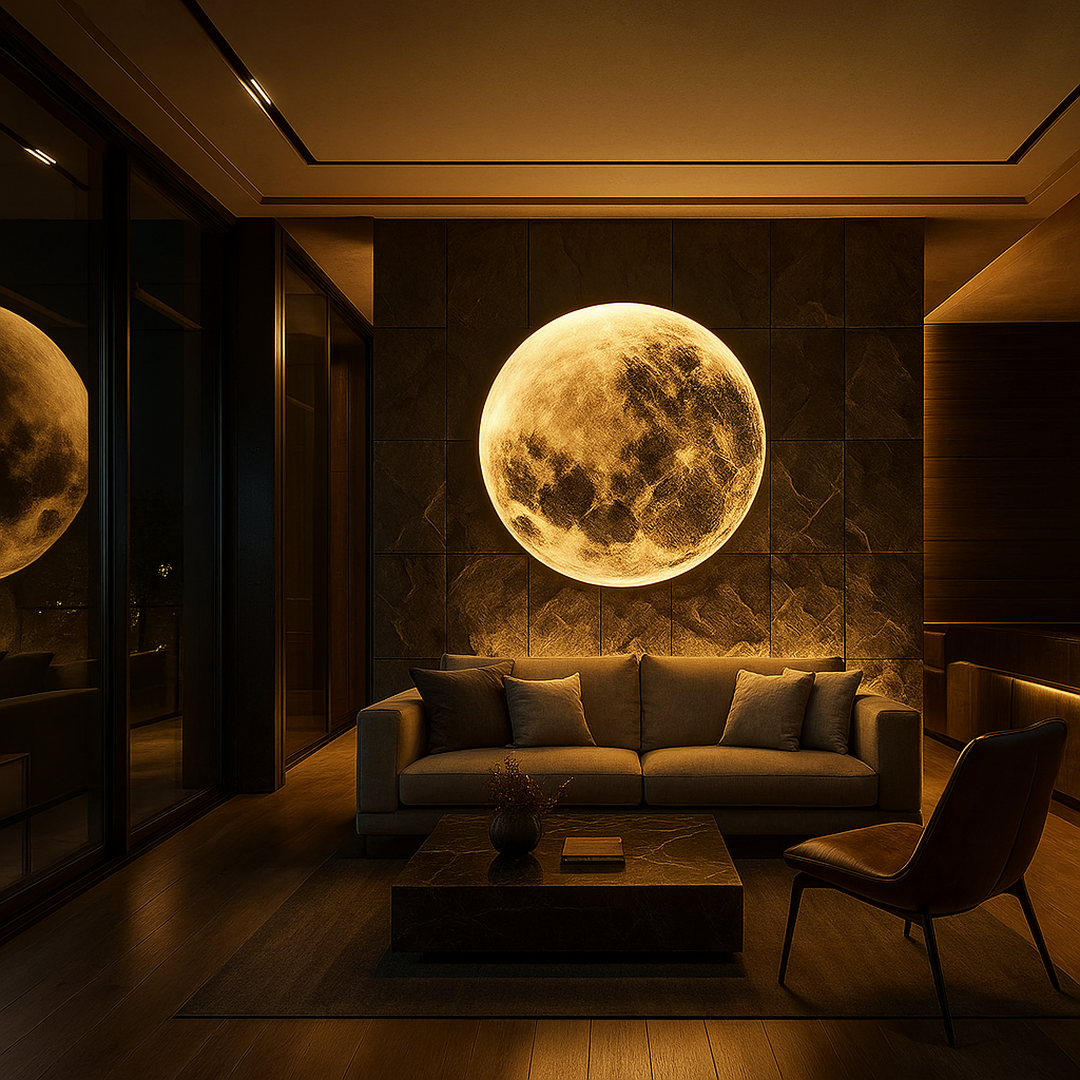 Circular moon wall light with realistic cratered full moon design