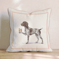 Cream decorative throw pillow with German Shorthaired Pointer illustration and coloured border