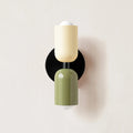 Modern wall light with two cylindrical shades and a round backplate