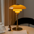 Layered dome LED table lamp with slim stem and round base