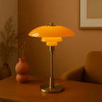 Layered dome LED table lamp with slim stem and round base