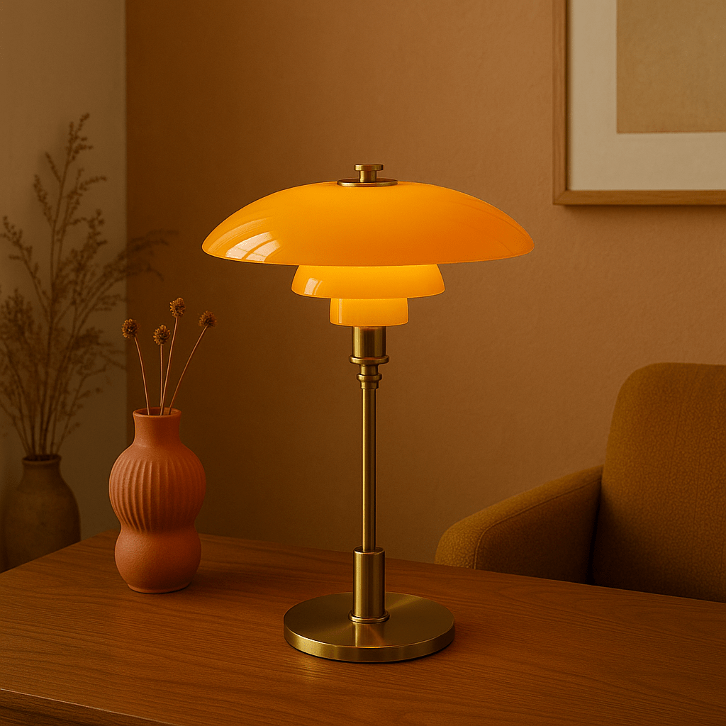 Layered dome LED table lamp with slim stem and round base
