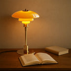 Layered dome LED table lamp with slim stem and round base