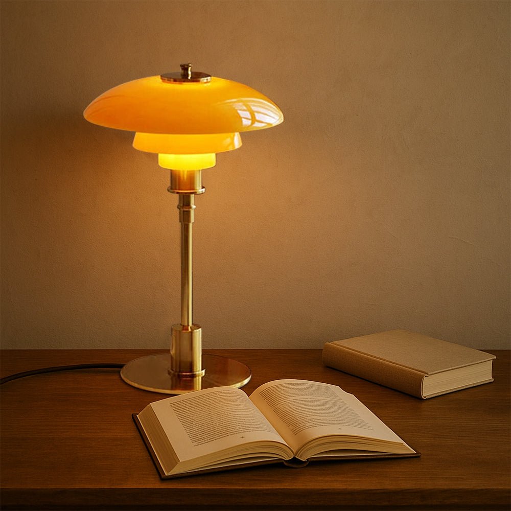 Layered dome LED table lamp with slim stem and round base